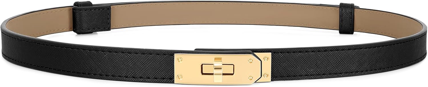 Women Skinny Leather Belt Adjustable Thin Belt Turn Lock Buckle For Jeans Dresses