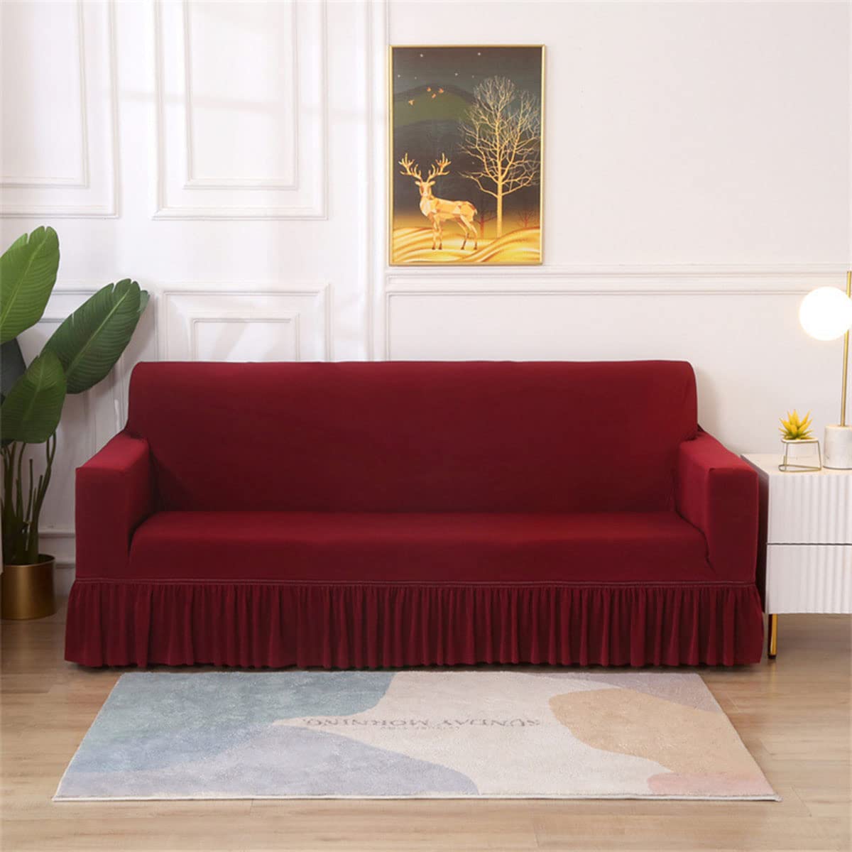 Housse de canapé bordeaux élastique et lisse antidérapante pour fauteuil 1 place