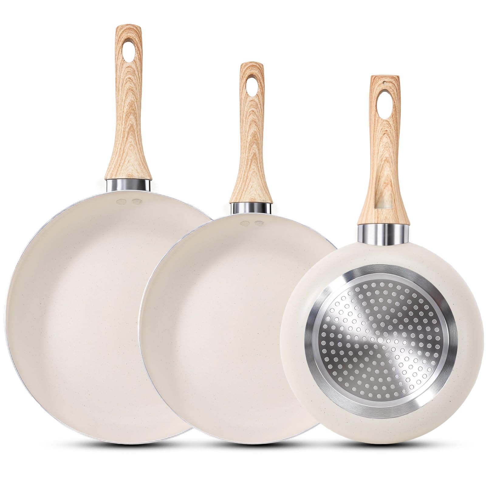 OSLIFE Juego de Sartenes de 3 Piezas 20 cm y 24 cm y 28 cm