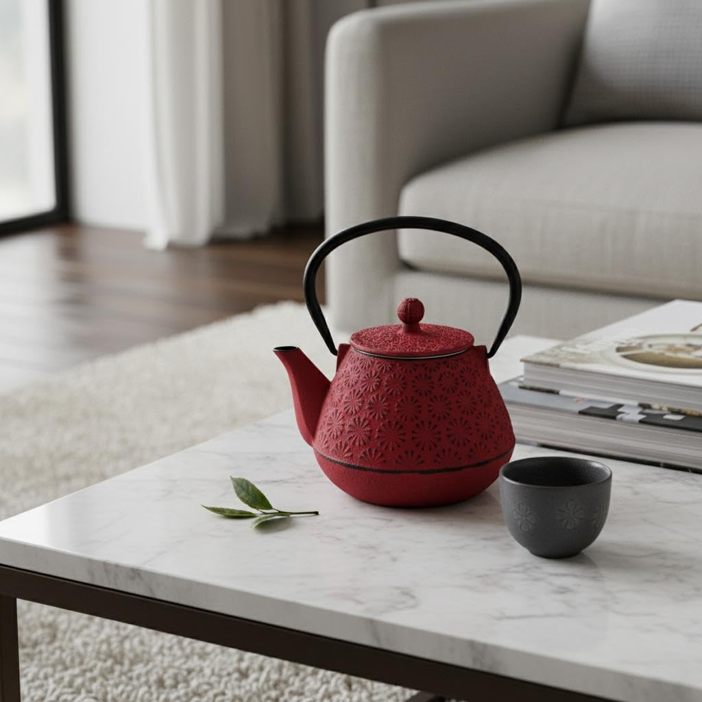 Tetera de Hierro Colado 0,6L - Estilo Japonés con Diseño Floral