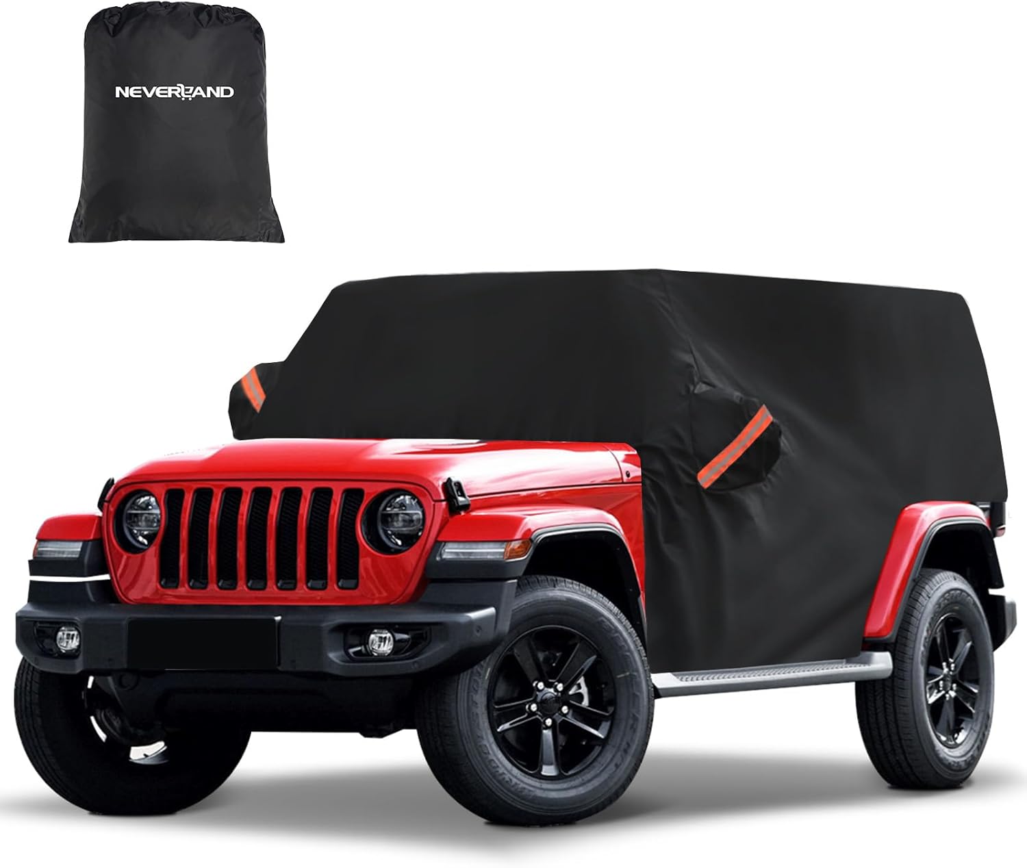 NEVERLAND Cab Cover for 2007-2026 Jeep Wrangler JK JKU JL JLU 4 Door, Waterproof Half Car Cover Oxford with Reflective Strip, Sun Snowproof Cab Car Cover for Convenient Zipper for Trunk, Black