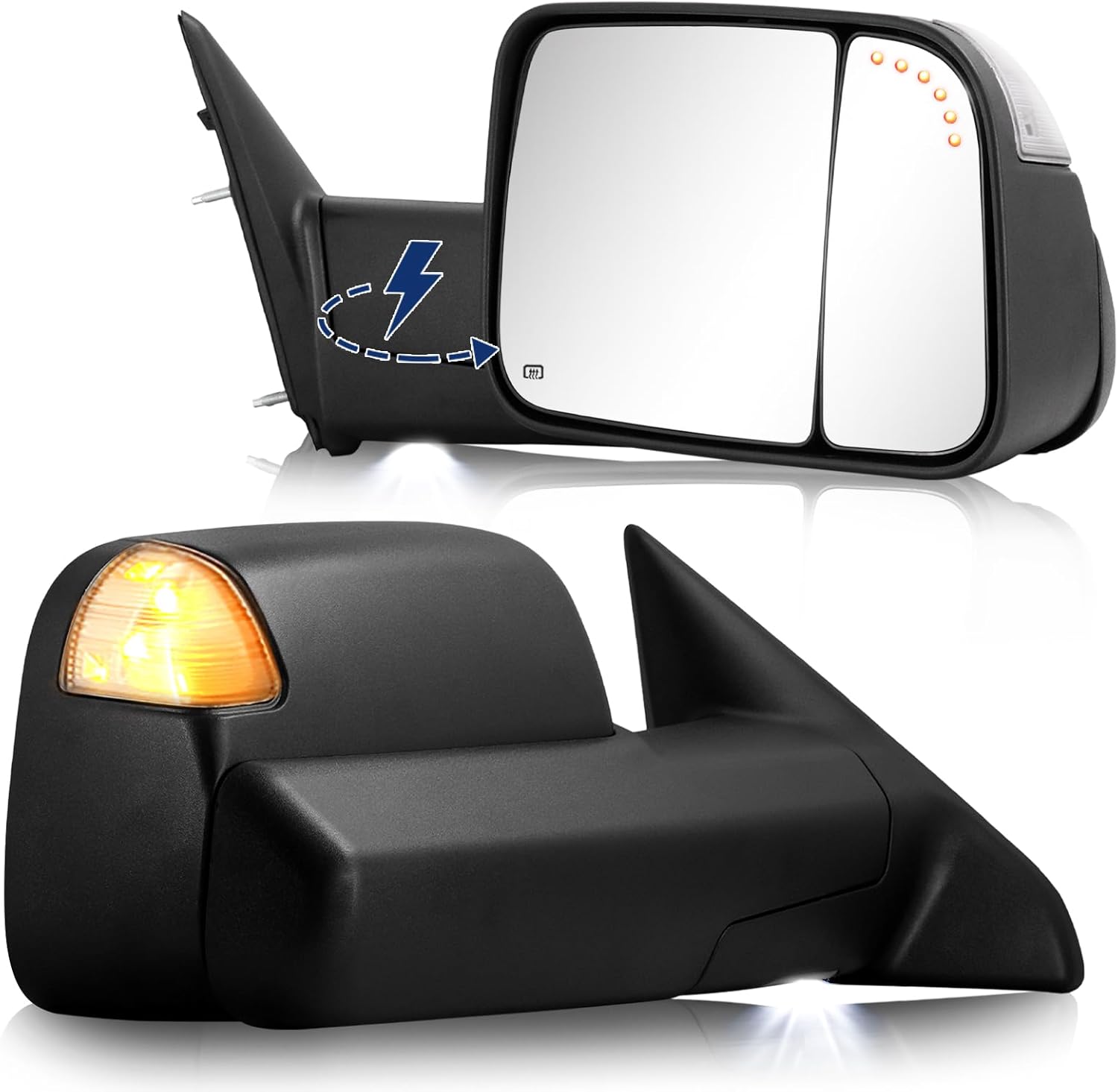 Power Folding Towing Mirror Replacement fit for 2009-2018 Dodge Ram 1500 2500 3500 with Power Adjusted Glass Heated LED Turn Signal Light Puddle Lamp Temp Sensor Flip Up Pair Set