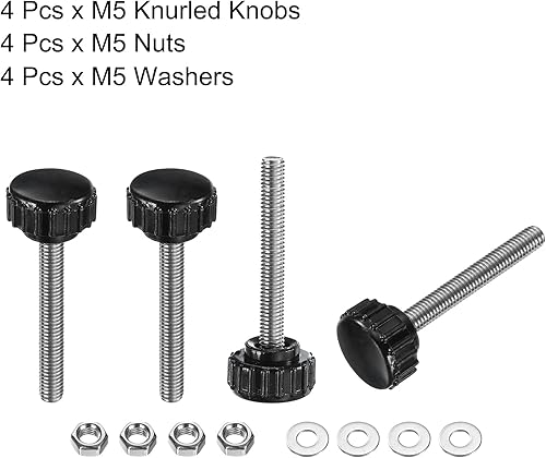 Miniatura 208 de uxcell Juego de 4 perillas moleteadas, tornillos de pulgar con tuercas y arandelas, rosca macho métrica M6 x 1.378 in, cabeza de plástico de 0.984