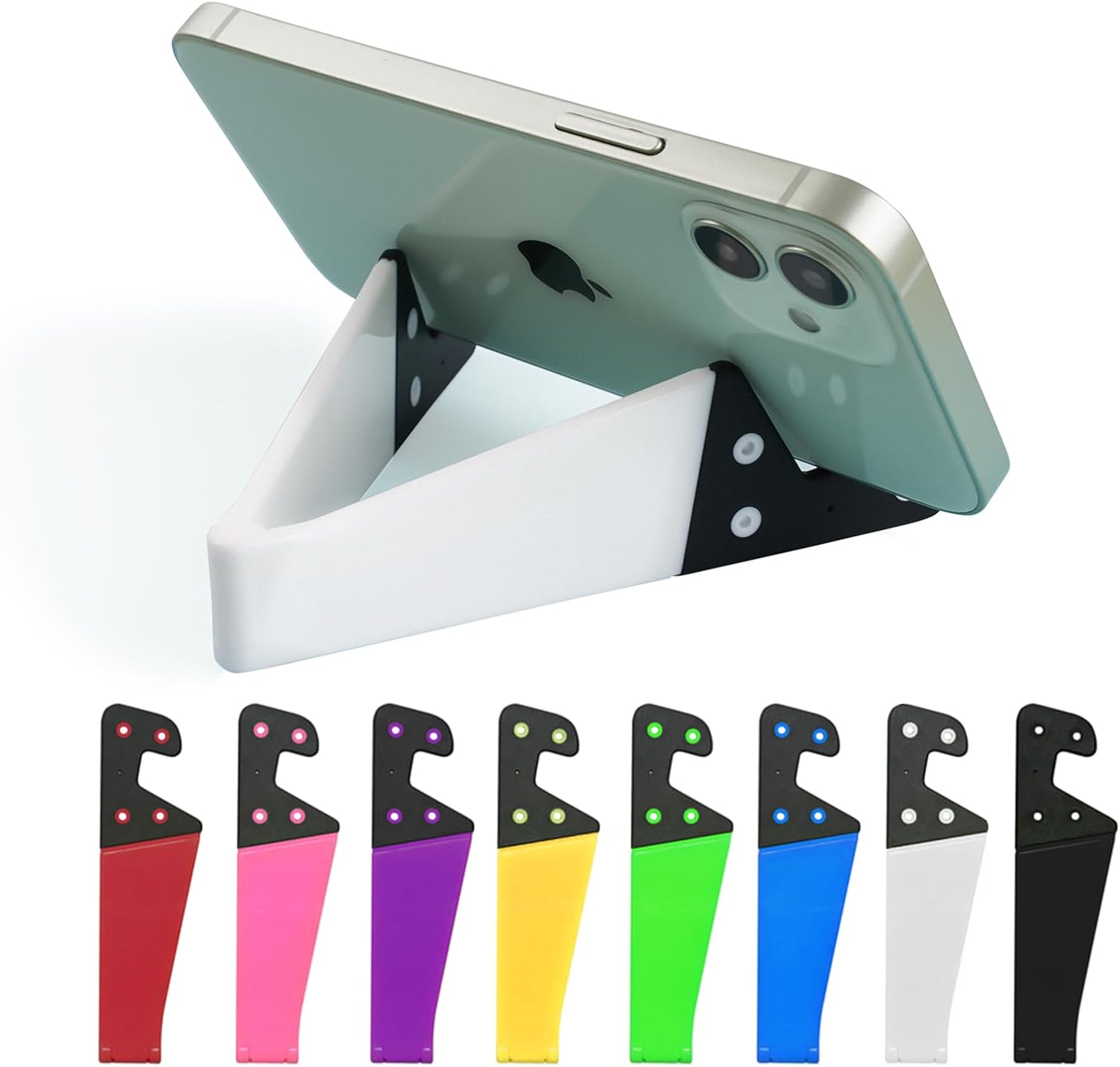 Kemoxan 8 Pack Portable Cell Phone Stand for Desk, Colourful Pocket Smartphone Kickstand, V Small Phone Travel Mount 【0.4" Slot Width】 Compatible with Universal iPhone IPads Android Kindle
