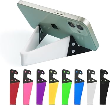 Kemoxan 8 Pack Portable Cell Phone Stand for Desk, Colourful Pocket Smartphone Kickstand, V Small Phone Travel Mount 0.4" Slot Width Compatible with Universal iPhone IPads Android Kindle