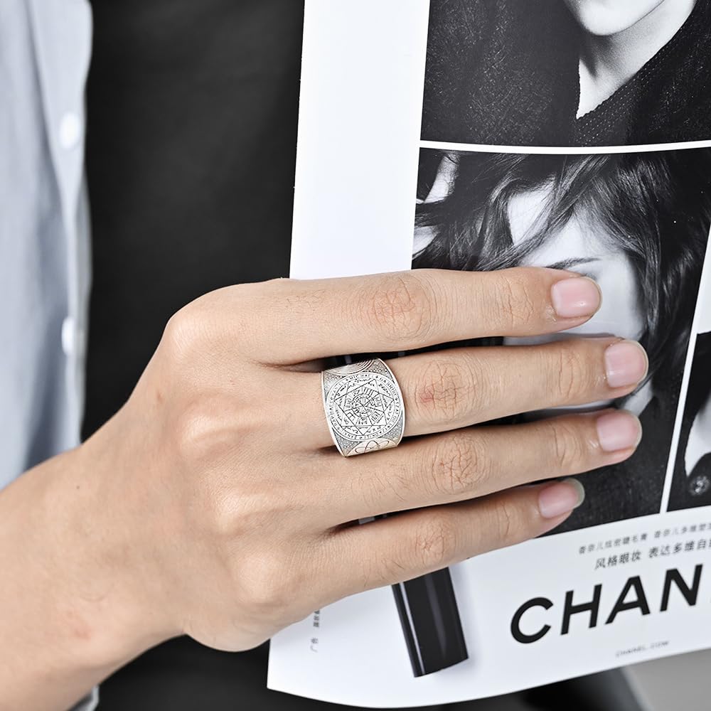 Anillo de cábala Salomón de acero inoxidable con diseño de sello de los siete arcángeles, forma de triángulo, estrella de David, amuleto de protección de estrella de David, para mujer, regalo de 2
