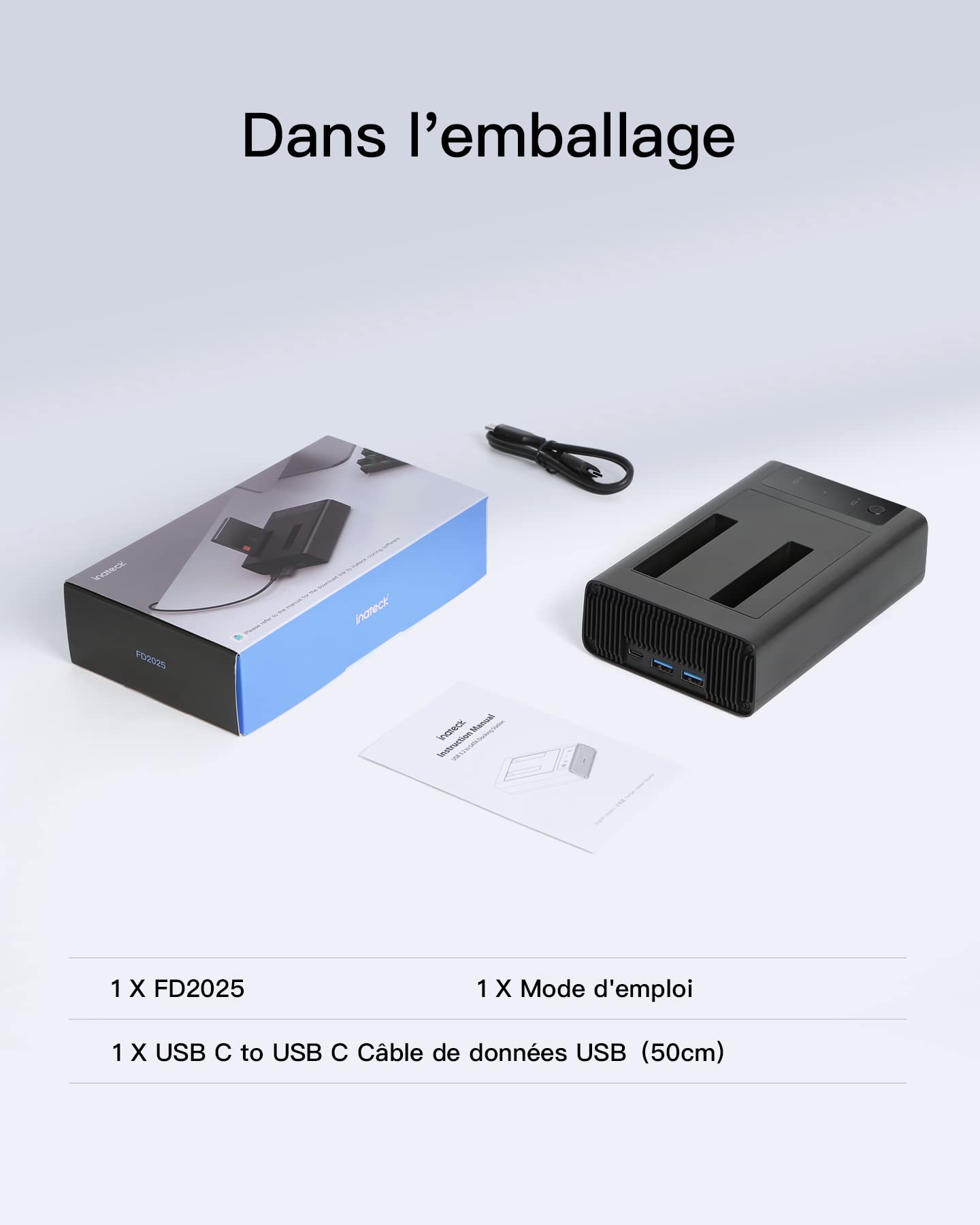 Inateck Station d'accueil USB 3.2 Gen 2, Uniquement pour SSD/HDD SATA de 2,5 Pouces, avec Logiciel de Clonage, FD2025