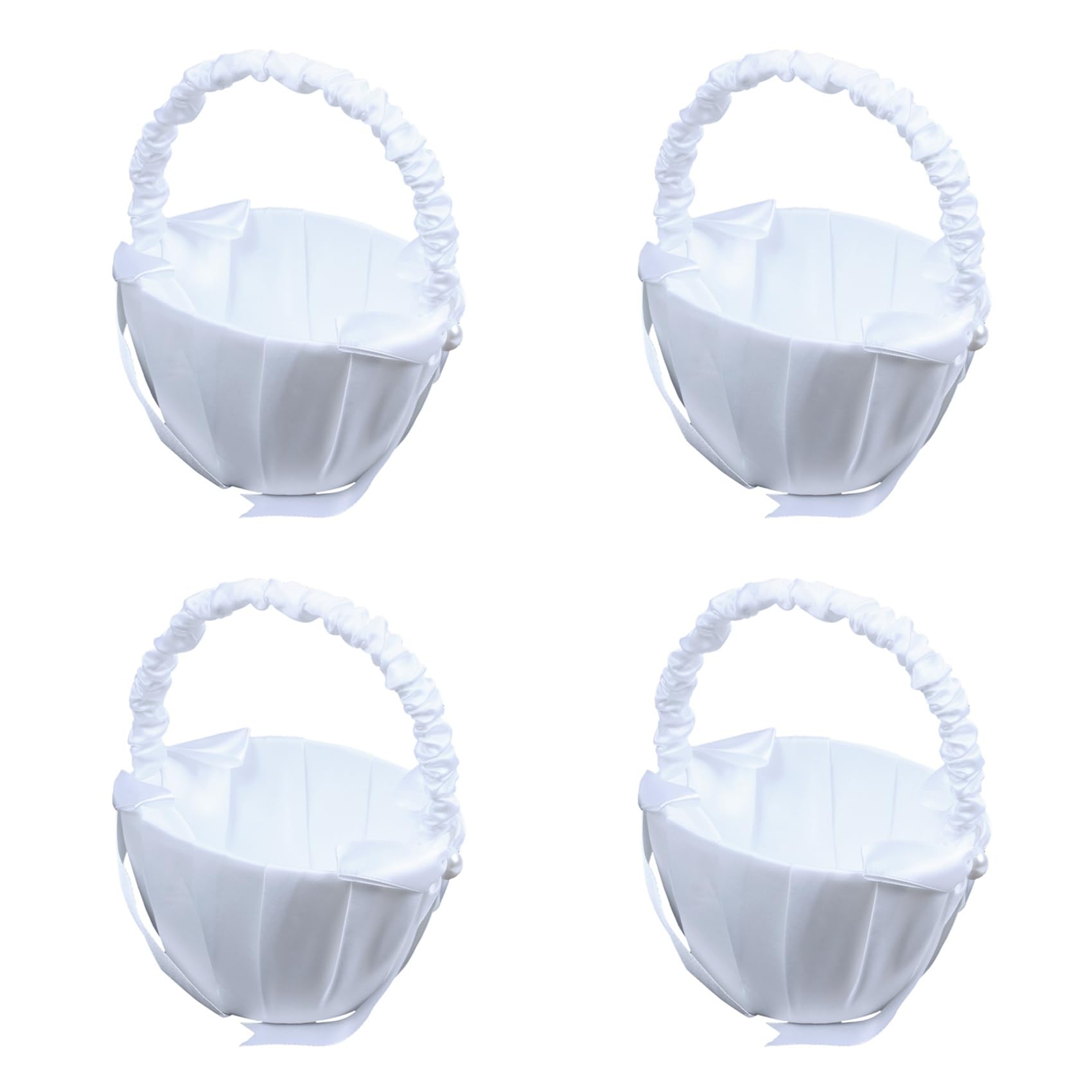 Hndhbfgrt 4X White Satin Beaded Wedding Flower Girl Basket Bowknot Decor