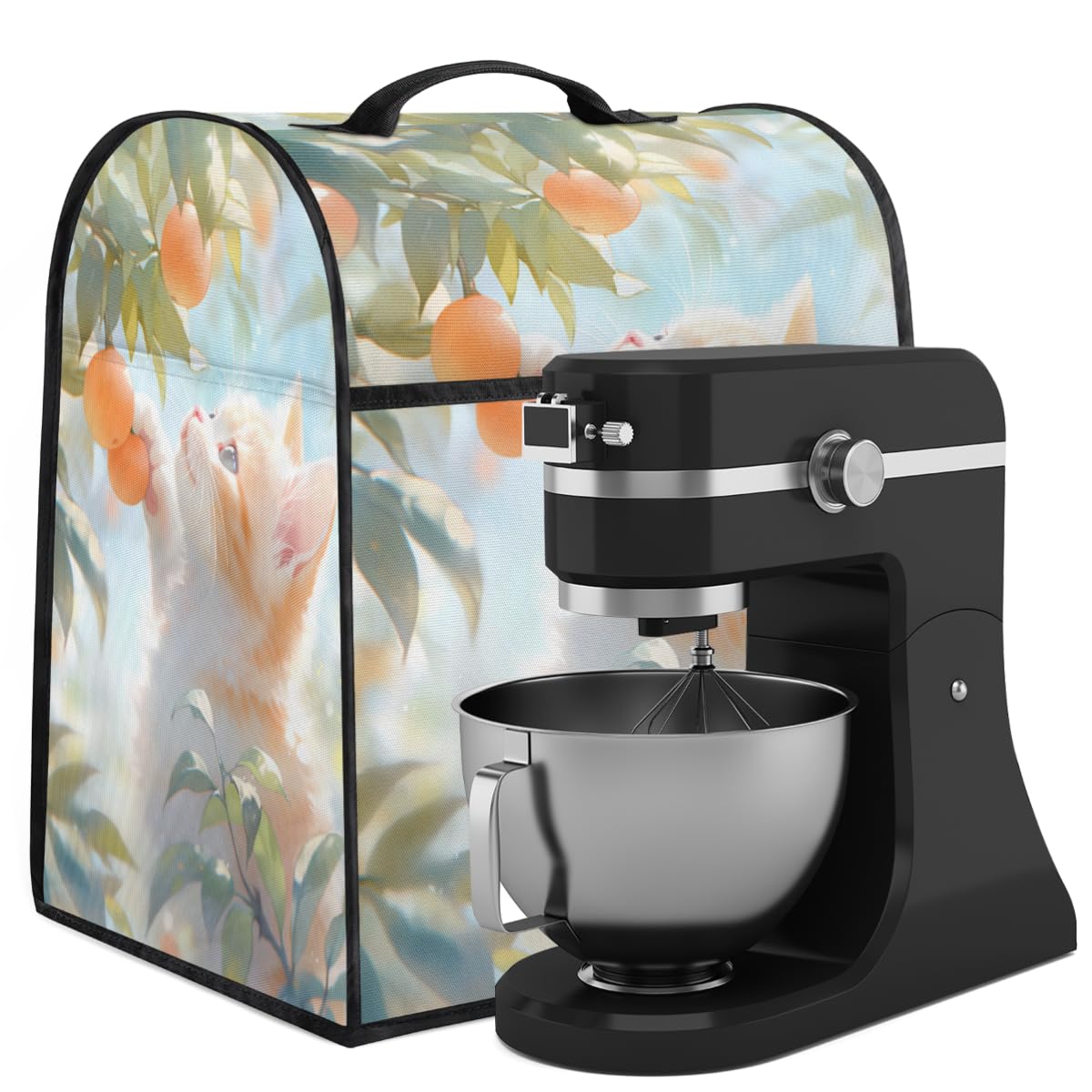 Coffee Maker Cover Cat Animal Tangerine Kitchen Appliance Covers Small Appliance Covers Blender Cover Juicer Cover Dust Covers for Kitchen Appliances with Top Handle and Pockets,Washable,C98