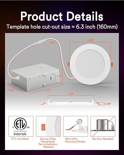 Miniatura 6 de Lumary Iluminación empotrable de 6 pulgadas con certificación ETL, luces empotrables inteligentes WiFi RGBWW que cambian de color con caja de