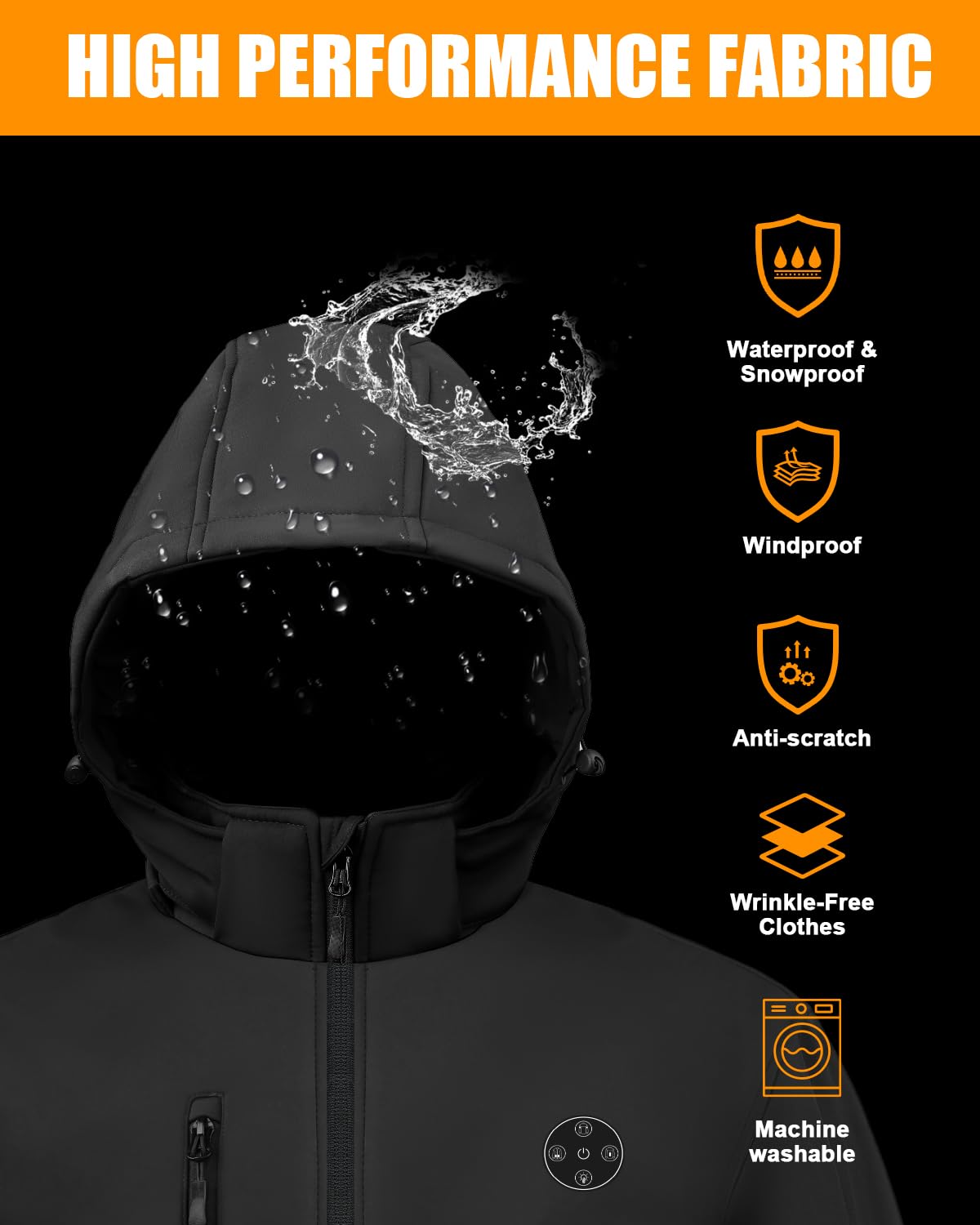 Veste Chauffante Femme avec Doublure Polaire et Brassard, Batterie 12000mAh 7.4V, 6 Zones de Chauffage & 3 Niveaux de Température, Veste D'hiver Imperméable Coupe-vent pour Ski et Chasse