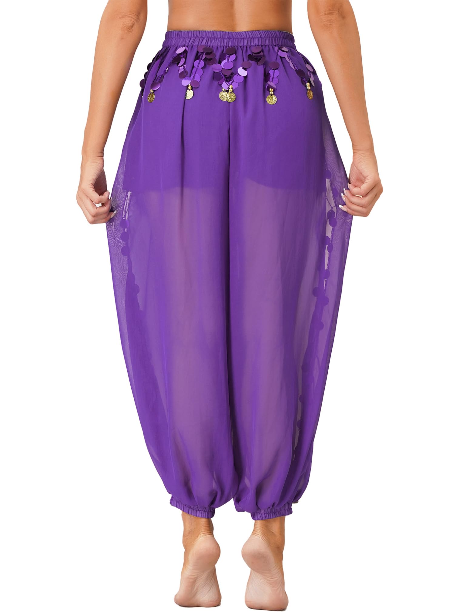 ranrann Traje de Danza del Vientre para Mujer Top Corto Sujetador y Pantalones de Lentejuelas Brillantes de Princesa Árabe Disfraz de Bailarina India