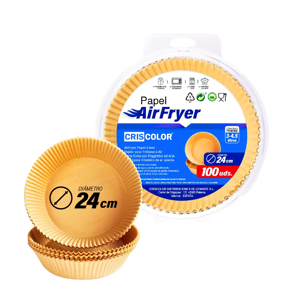 Air Fryer Baking Paper – 100 Pieces | Round | 20-24 cm – Non-Stick Paper to Use Oil-Free Air Fryer Paper, Also for Oven and Microwave, Disposable Molds, BPA Free.