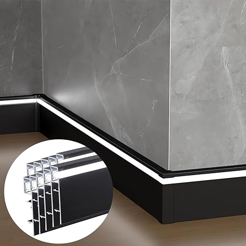 JARBIH Paquete de 10 zócalos de aluminio de 1.64 pies 19.7 in, línea de zócalo de 3.071 x 0.472 in, sistema de canal LED, tira de luz de barra