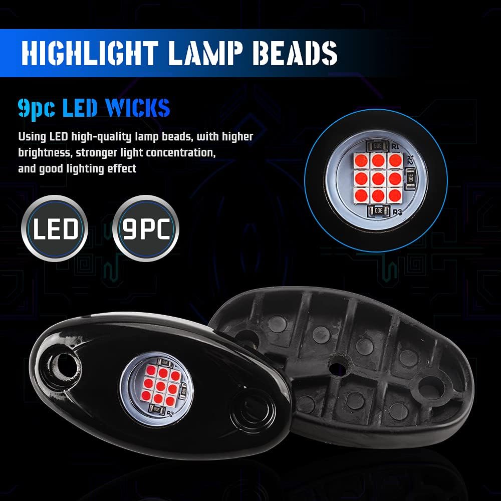 LED Rock Light, KaiDengZhe 6PCS High Power LED Neon Underglow Light Shockproof Waterproof Chassis lights for Car Truck ATV UTV SUV Je-ep Offroad Boat Underbody Glow Trail Rig Lamp-Red