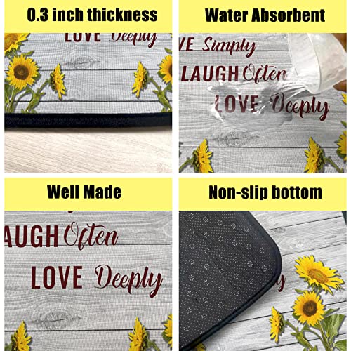 2Pcs Sunflower Kitchen Rugs Non Skid Set Of 2 Sunflower Mats For Cooking Non Slip Waterproof Standing Kitchen Runner Mats 17”X30”+17”X47” #TOP3