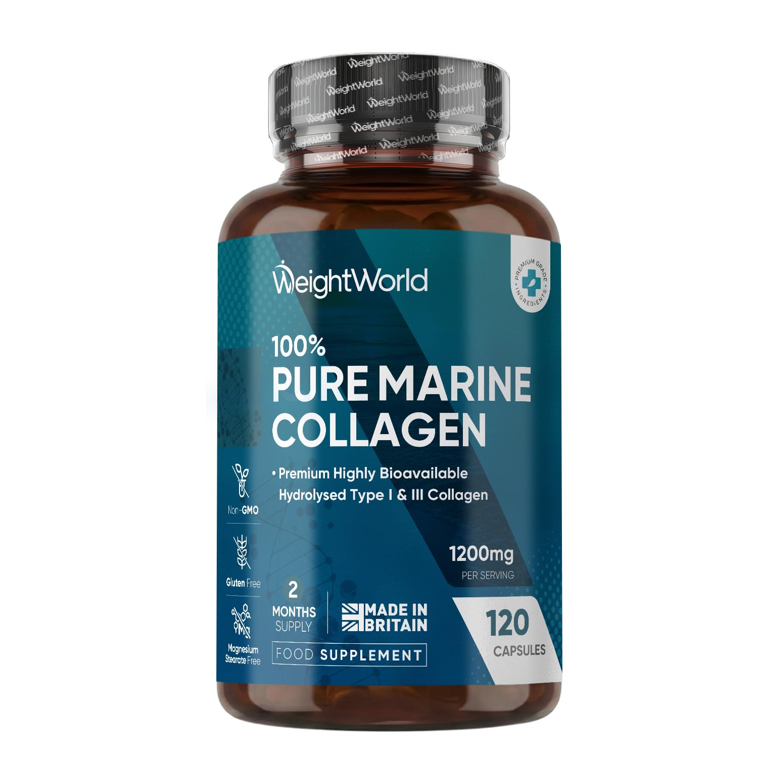 Marine Collagen Supplements for Women & Men - 100% Pure - 120 Capsules - 1200mg Per Serving - 2 Months Supply- Highly Bioavailable Type 1 & 3 Hydrolysed Fish Collagen Peptides