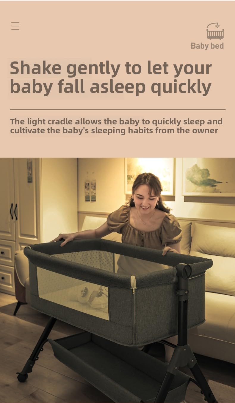 Lit Cododo Bebe, Pliable Convertible Cododo Berceau Bébé Co-Sommeil, Lit Bebe avec Matelas (X3 Khaki)