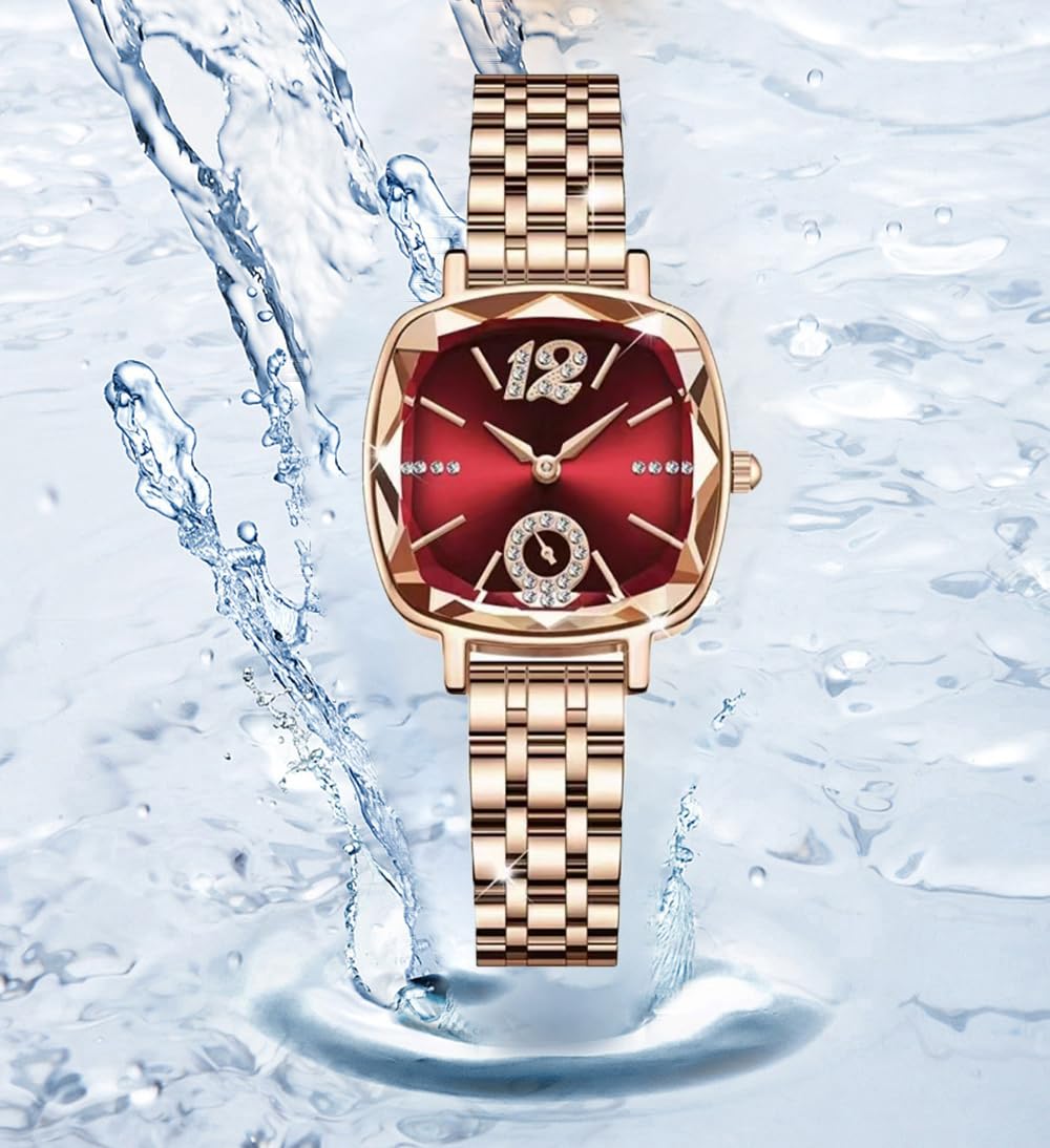 BESTKANG Reloj de cuarzo para mujer, cuadrado, color oro rosa, reloj clásico de acero