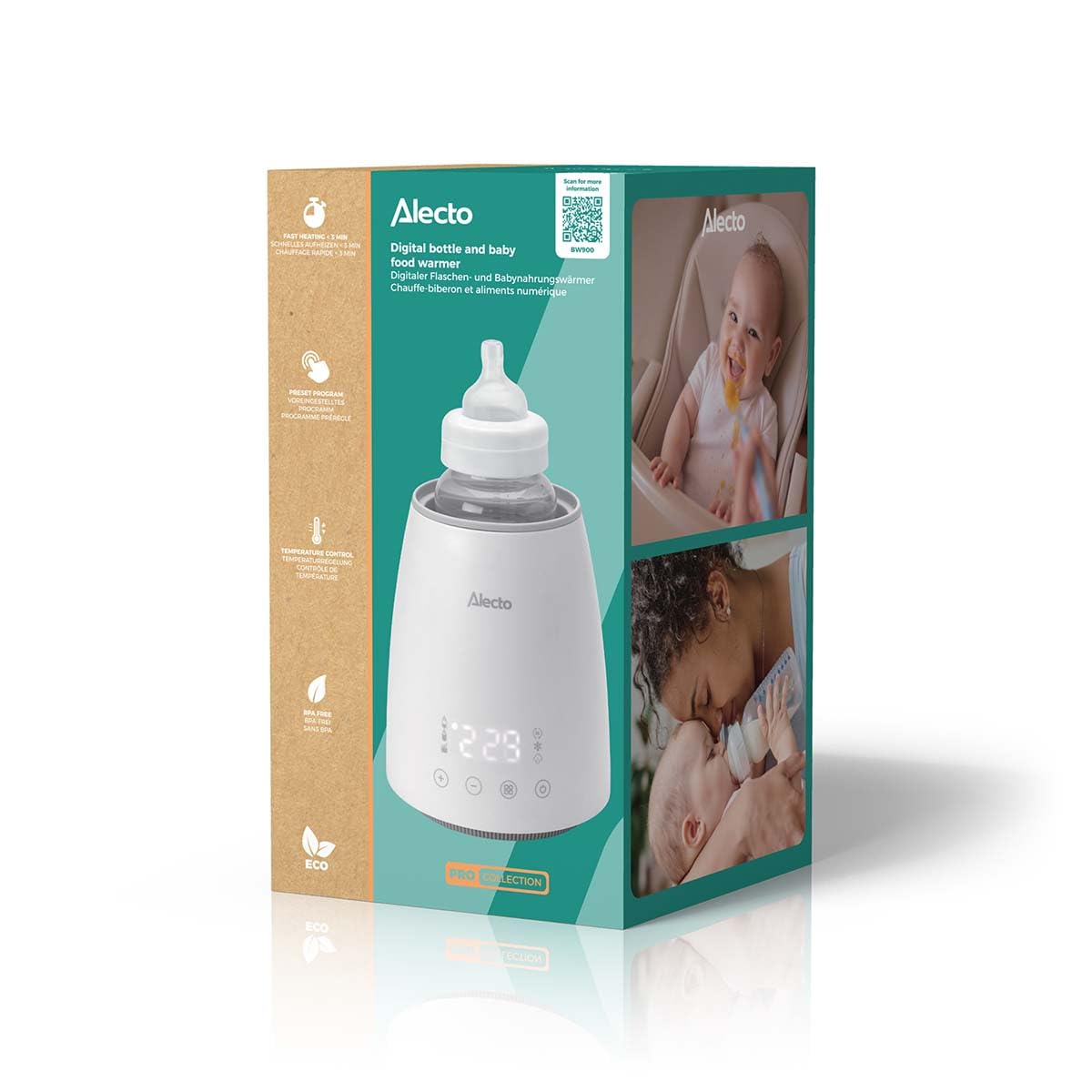 Alecto BW900 Flaschenwärmer Baby - Sterilisator Babyflaschen - Babyflaschen Wärmer - 500 W - Display - Weiß
