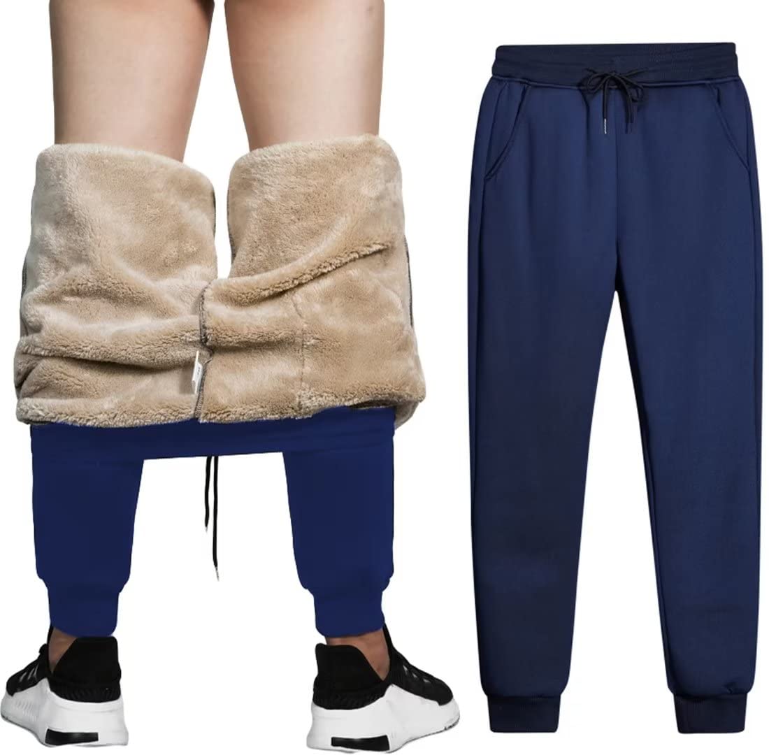 Men's Fleece Joggers Pants Winter Warm Sherpa Lined Sweatpants Casual Slim Fit Active Pants with Pockets