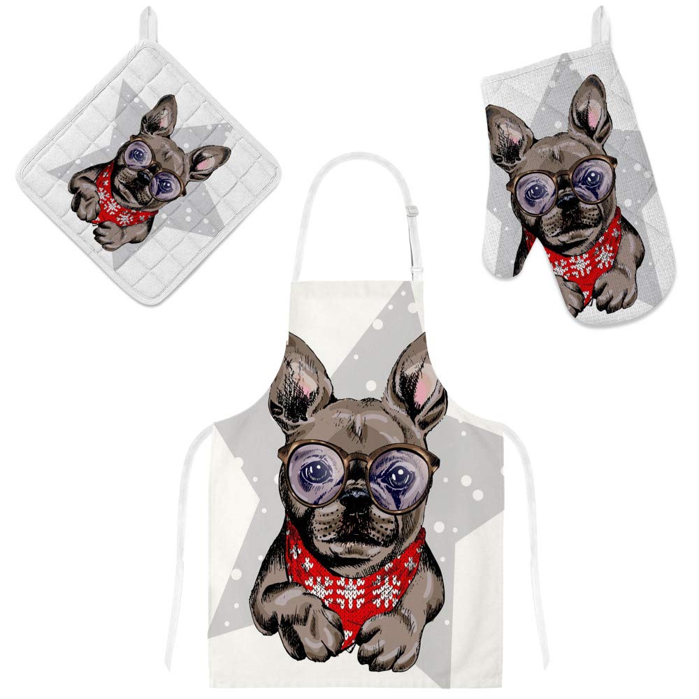 Tablier de cuisine bouledogue français pour cuisiner en famille