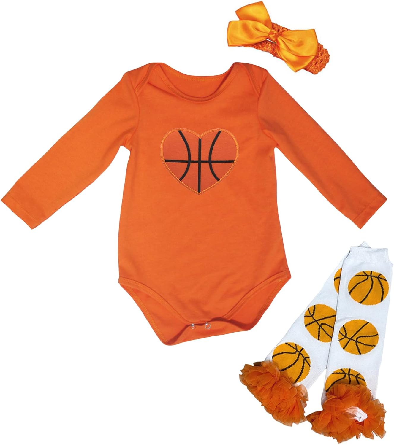 Petitebella Basketball Heart L/s Baby Bodysuit Leg Warmer Nb-18m