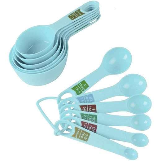 Freshdcart Sky Blue Measuring Cup & Spoons For Baking 12 Pcs, Cooking,Cake Kitchen Measuring Spoon - Plastic