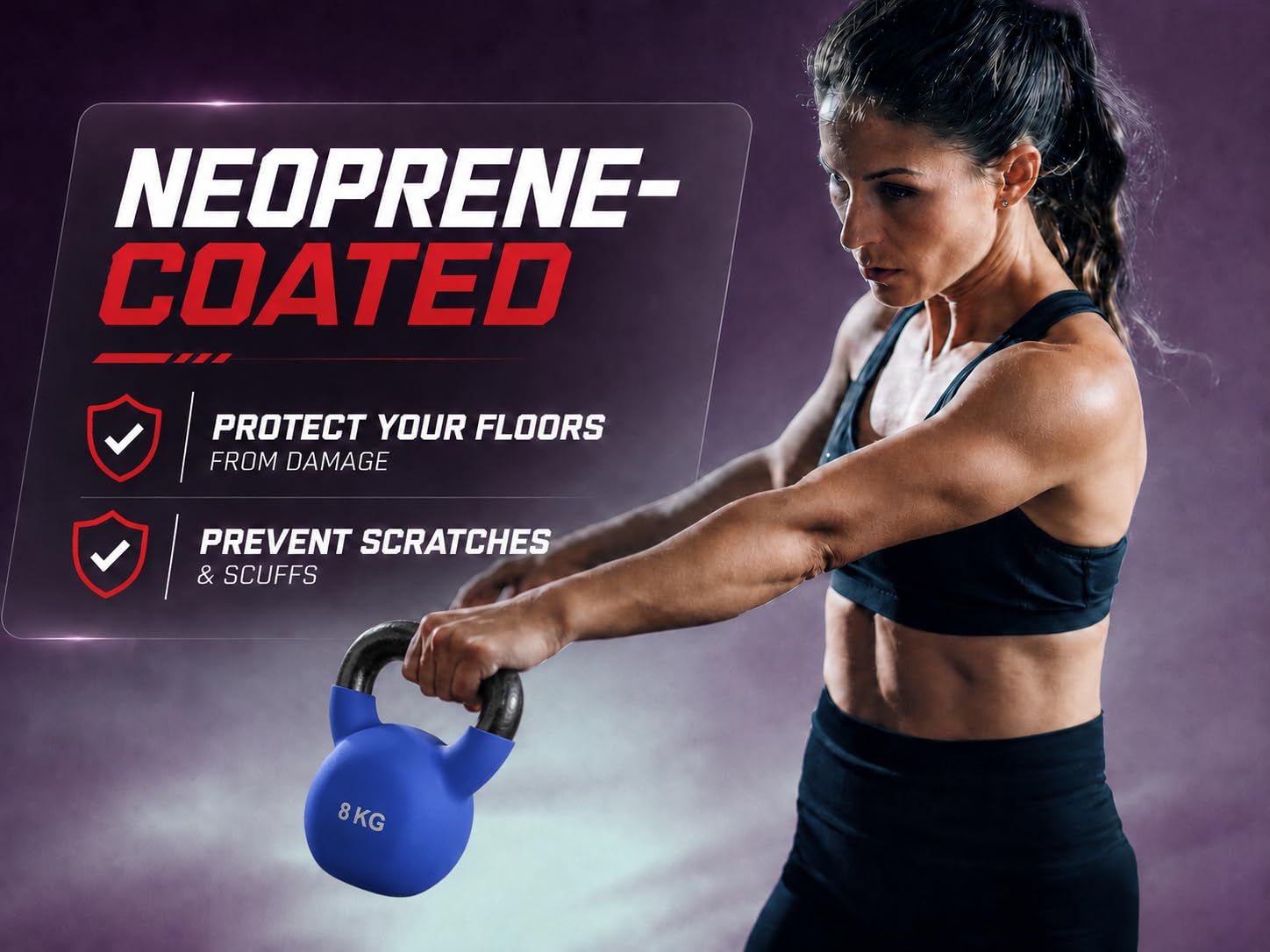 FLG Fitness - Kettlebell in neoprene da 6 a 24 kg, pesi colorati in ghisa per esercizi di forza, cardio e a casa
