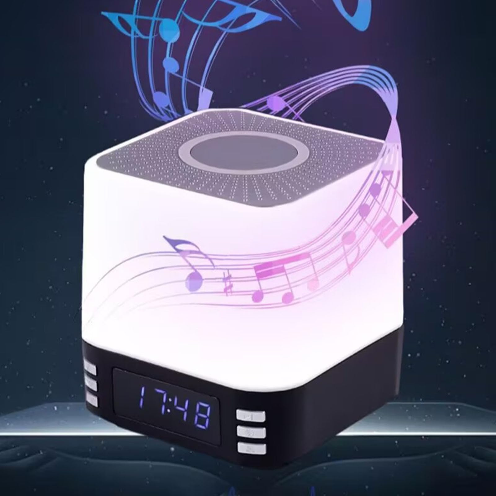 Cuifati Wecker mit Kabelloser Aufladung für das Schlafzimmer, 15 W, Schnell Aufladbarer Bluetooth 5.3-Wecker mit Schlafgeräuschmaschine mit Weißem Rauschen, 360°-Panorama-Nachtlicht für (Black)