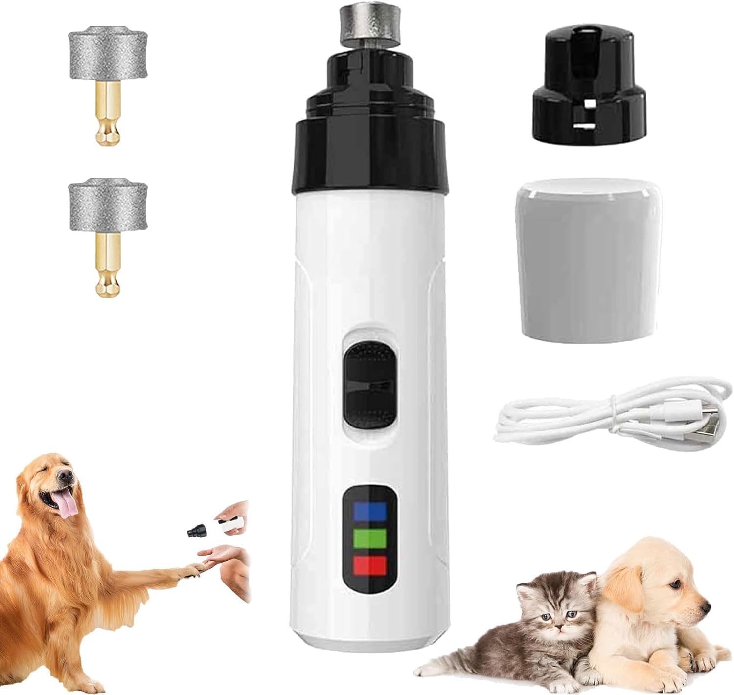 Heusom Silent Groom Pro Nail Grinder and Trimmer for Dogs (white+2 grinding head)