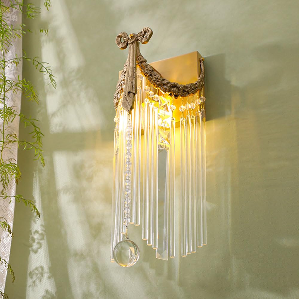 HXYSXHJUO Clear Ccrystal Wall Lamp Fixture Antique Brass Sconce Lighting E14 Indoor Copper Light For Hallway Bedroom Bedside Living Room Dinn