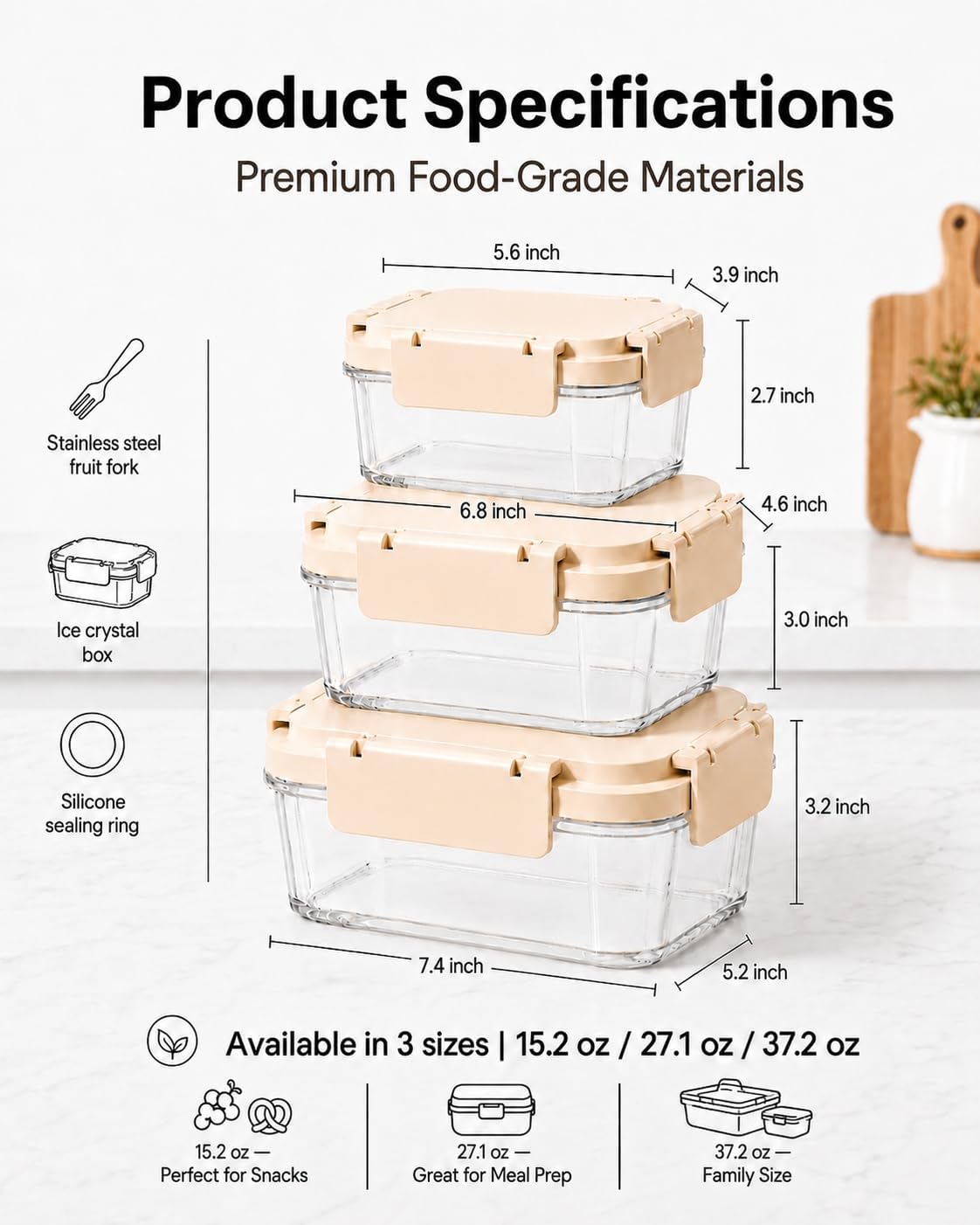 Snackle Box Container with Reusable Ice Pack, 15.2 oz Beige image 4