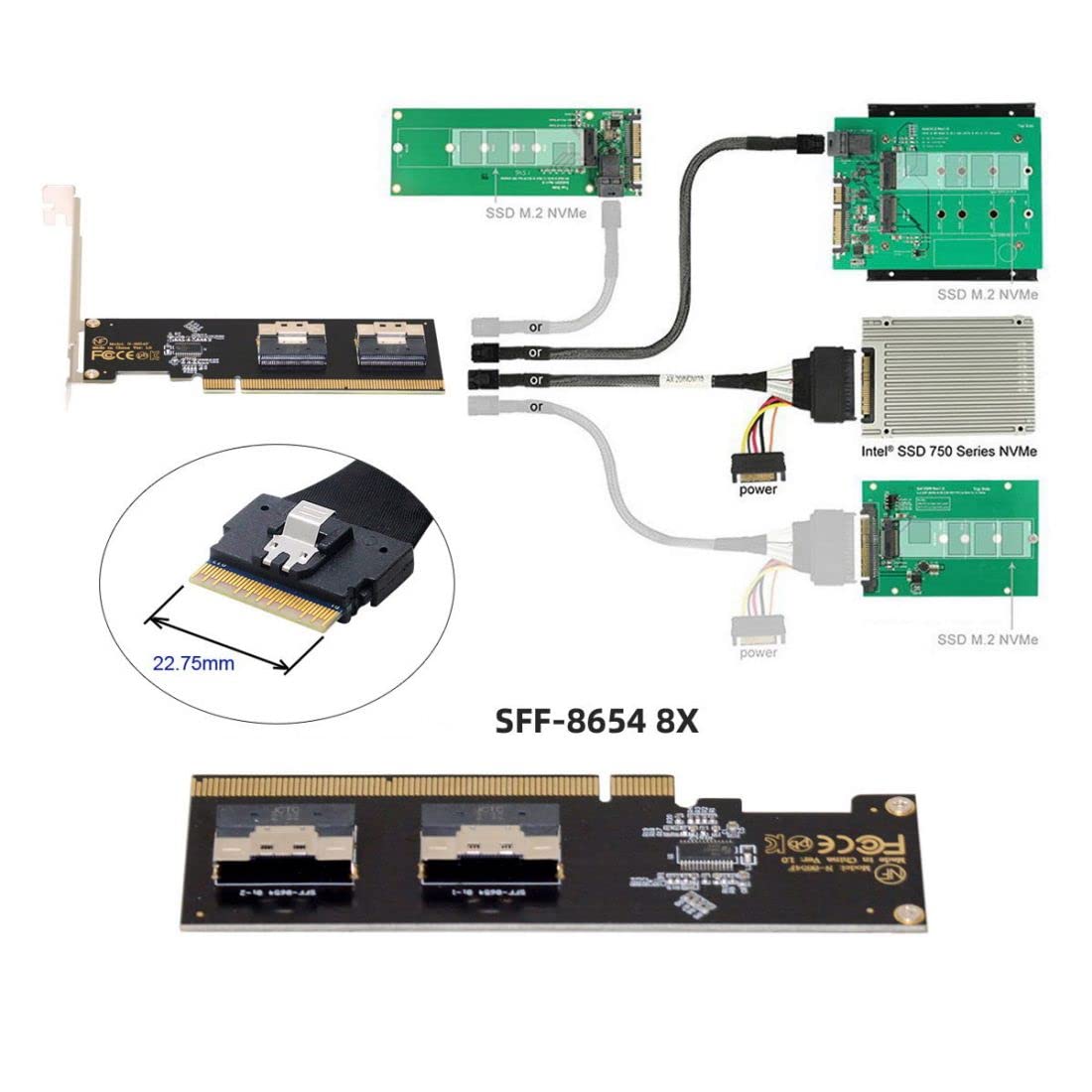 chenyang Dual 2X Slimline SFF-8654 X8 NVME to PCI-Express X16 3.0 4.0 Raid Card VROC Raid0 Hyper Adapter