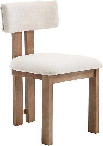 Miniatura 7 de Juego de 6 Sillas de Comedor de Madera con Lino, Sillas Modernas de Estilo Casa de Campo para Comedor y Cocina con Respaldo Curvado y Patas de Lino