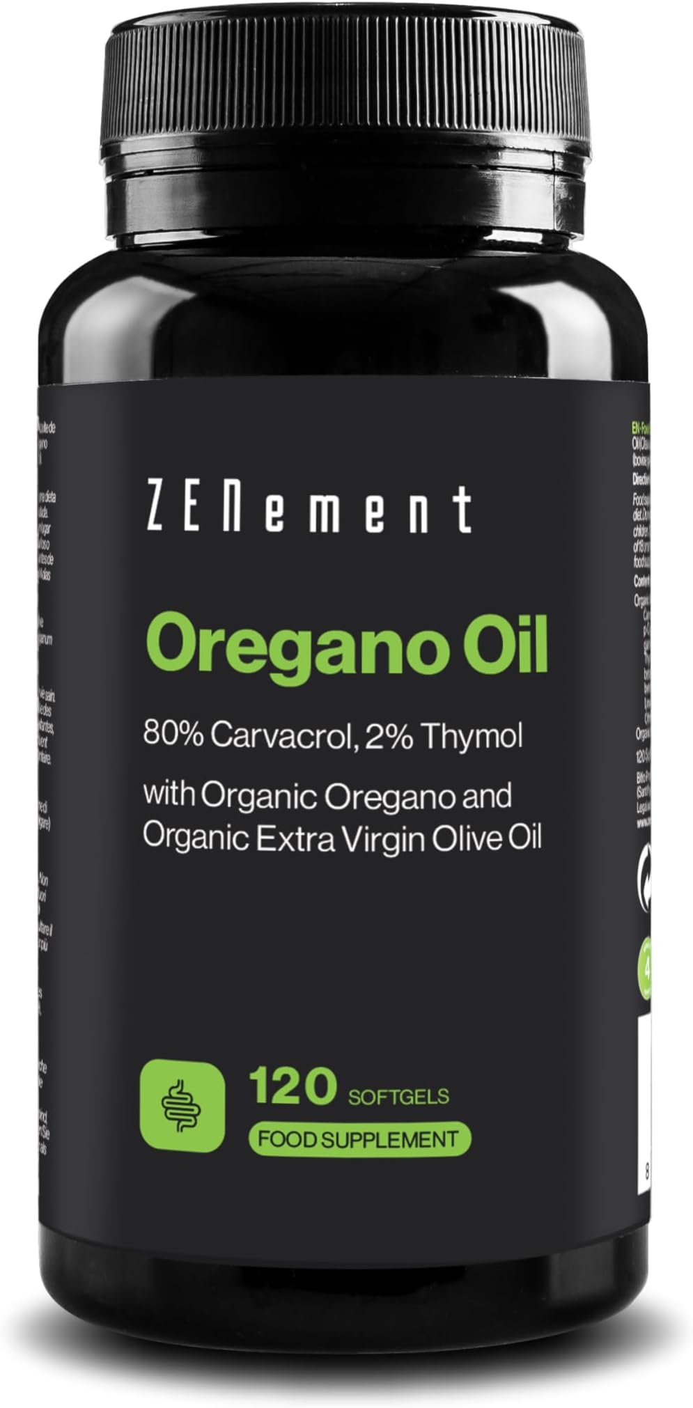 Oregano Organic Oil, Standardised to 80% Carvacrol and 2% Thymol - With Organic Olive Oil Extra Virgine for Better Absorption - 120 Soft Capsules - Zenement