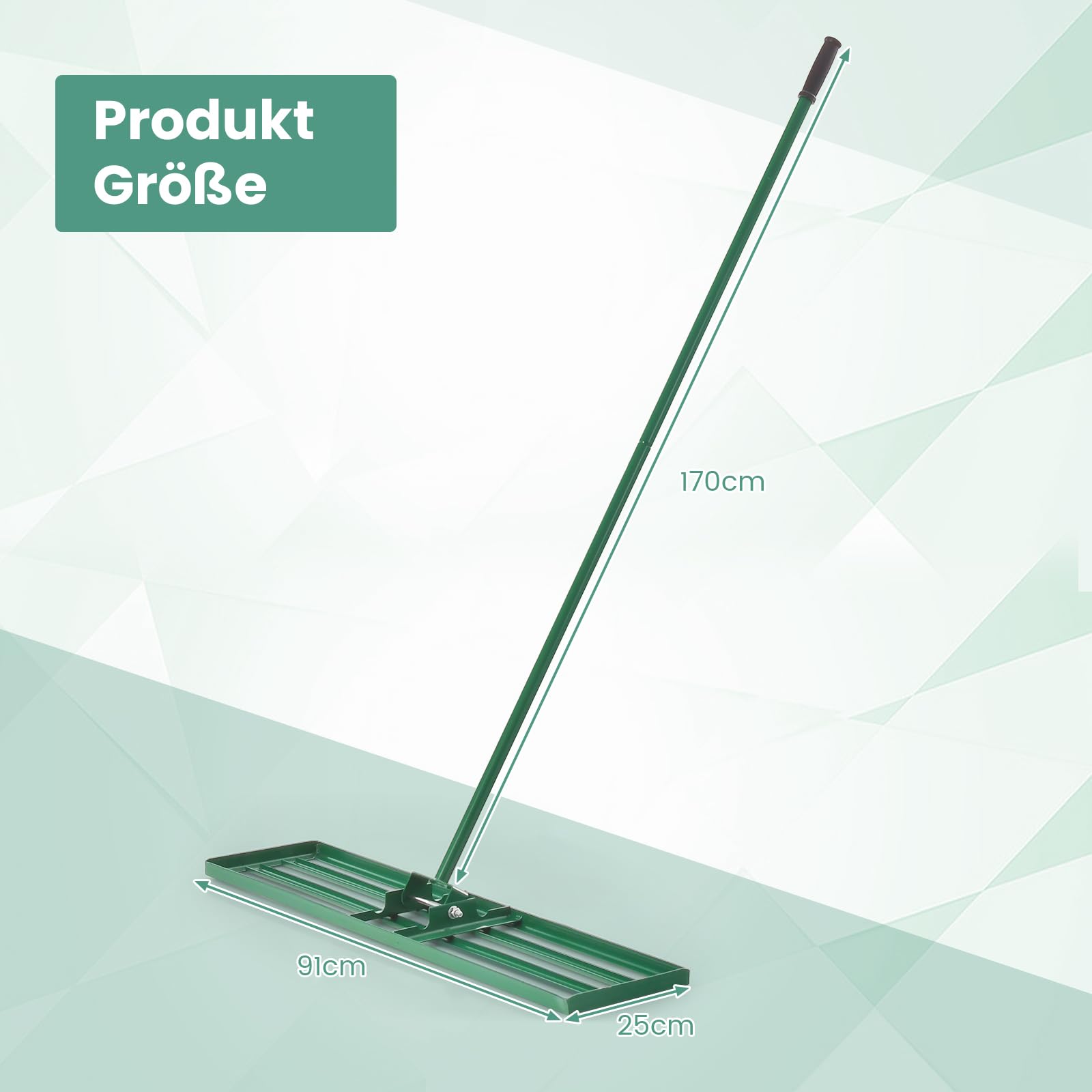 COSTWAY Rasen Nivellierrechen Metall, Rasenrechen mit ergonomischem Griff, Nivellierung von Sand Boden, Rechen Flächenebner Rasenwerkzeug, für Garten Hinterhof Golfplatz, Grün (91 cm x 25 cm)