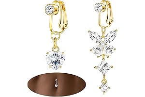 2 Pcs Non-Piercing Gold Pink Fake Belly Button Rings