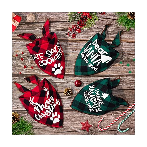4 pack merry christmas dog bandanas - classic triangle fall xmas christmas printing dogs red plaid scarf bibs kerchief gifts set - pet holiday accessories decoration for small to large puppy dogs cats - image 8