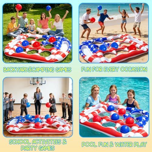 Pool Toys Games Set, Tic-Tac-Toe Inflatable Pool Toy with 10 Balls, American Flag Floating Board Swimming Pool for Adults Teens Kids Summer Water Ball Toys - image 6