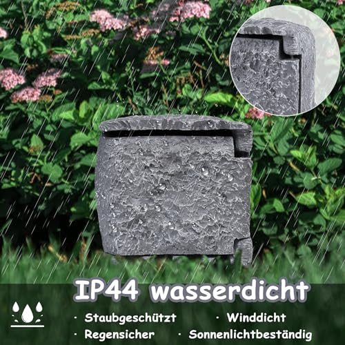 NAIZY Gartensteckdose Stein-Optik Aussensteckdose Wasserdicht IP44 Außensteckdose mit 4 Schutzkontakt Steckdose Außen inkl. 3 m Verlängerung Mehrfachsteckdose Garten Outdoor Steckdosen