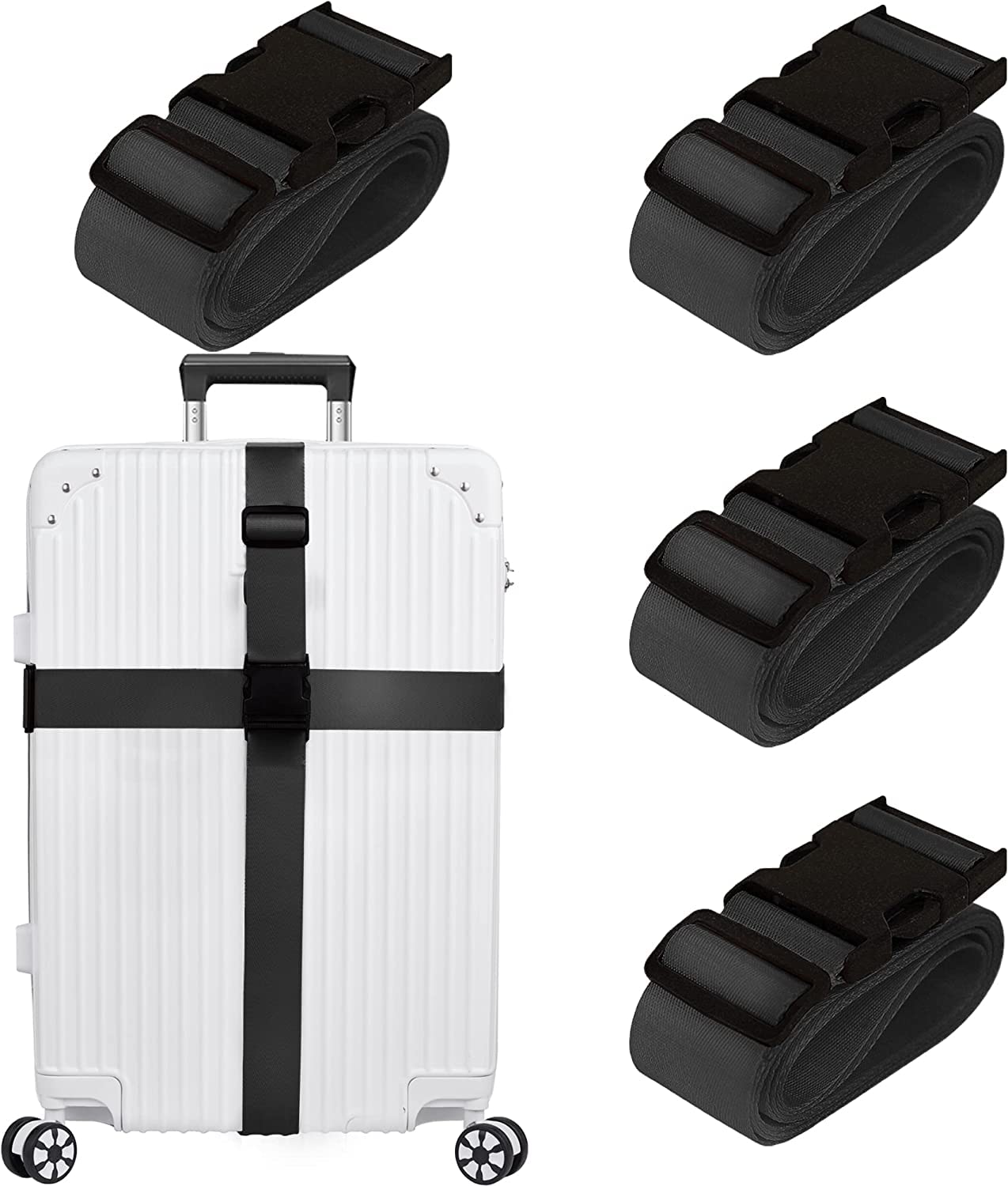 basri pack of 4 luggage strap for suitcase & trolley bag 1.5" x6.5feet | luggage belt | travel belt with quick release adjustable buckle for suitcase