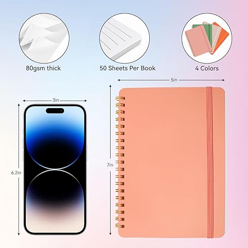 Miniatura 2 de 4 cuadernos pequeños en espiral de 5 x 7 pulgadas, cuadernos en espiral, cuadernos para trabajo, toma de notas, escuela, cuadernos pequeños de 5 x 7