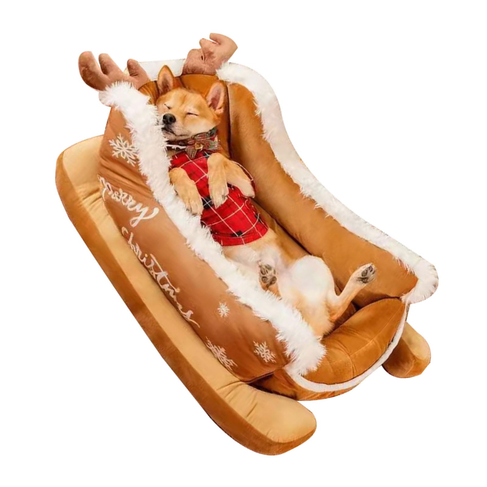 Letto per cani a slitta natalizia con copertura in pelo, morbido nido spesso per cani a pelo lungo, divano per cani da slitta di Natale con copertura in pelo, morbido divano per cani a pelo