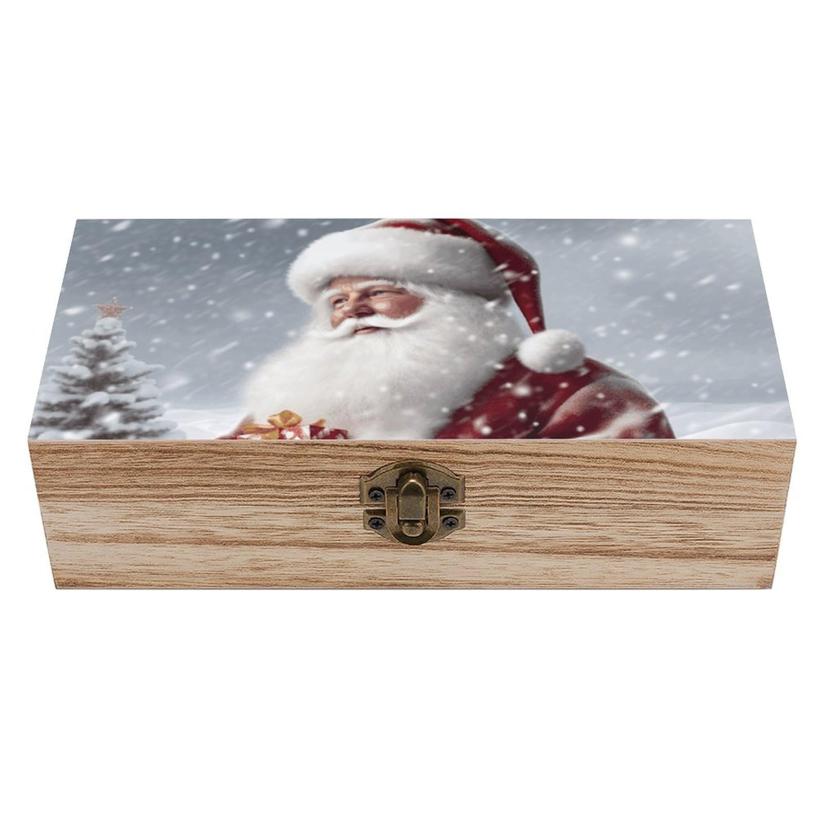 Santa Claus Snow Secenry Wooden Storage Box Exquisite Durable Wood Gift Case Sturdy Vintage Jewelry Wooden Chest for Art Hobbies Storage Keepsake Gift