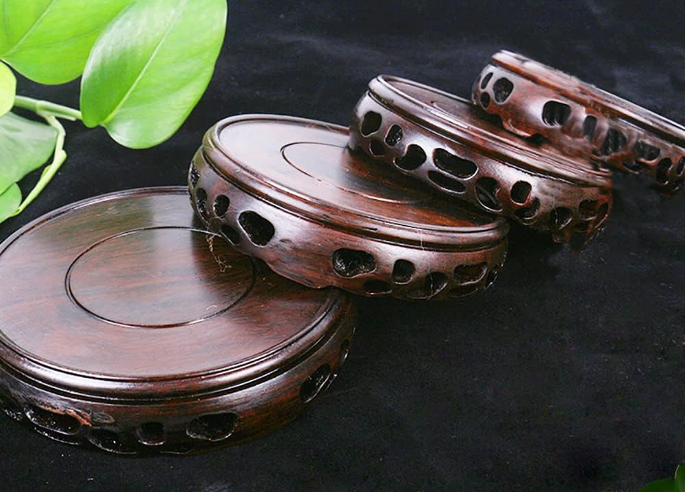 GOLDY&WENDY Chinese Wooden Chicken Wing Wood Base Round Carved Vase Plant Buddha Display Stand Home Craft Pedestal