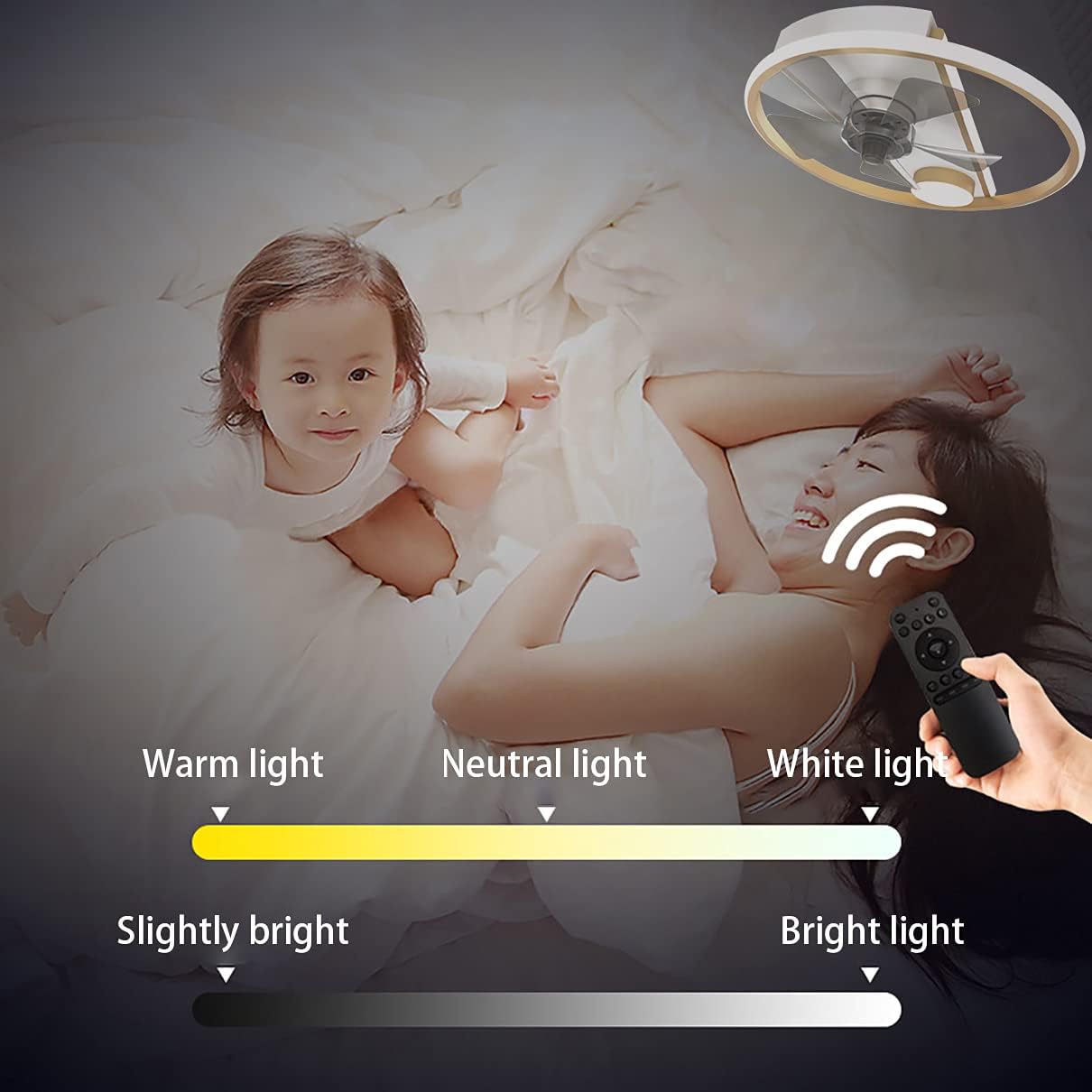 YUEGOO Reversible Fan with Ceiling Light Silent 6 Speeds Bedroom Led Dimmable Ceiling Fan Light with Remote Control Ultra-Thin Modern Living Room Quiet Fan Ceiling Light,B