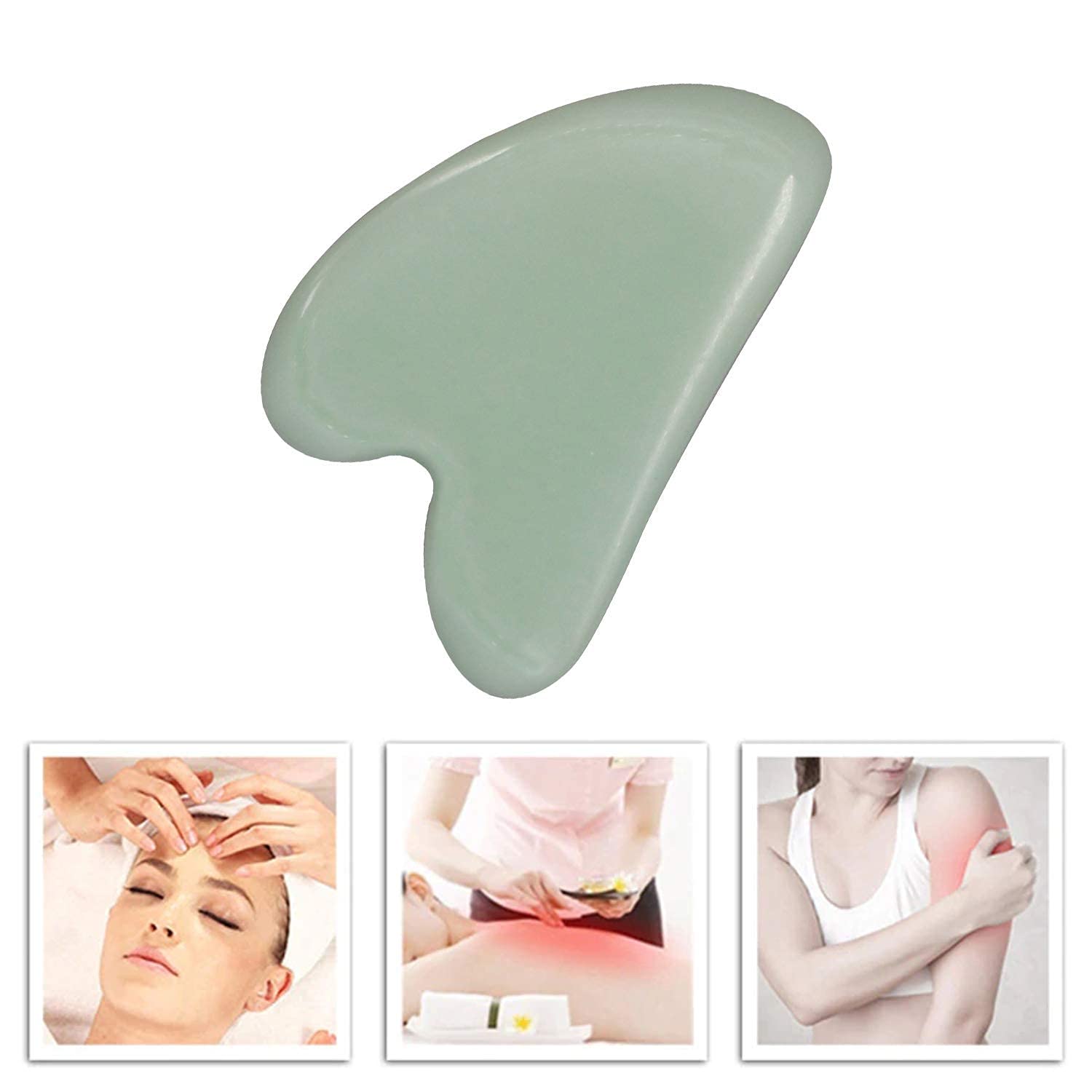 ORILEY Gua Sha Scraping Manual Massage Tool for Facial Glow, Blood Circulation, Natural Jade Stone Removes Toxins, Prevents Wrinkles, Boost Radiance of Complexion, Light Green 3