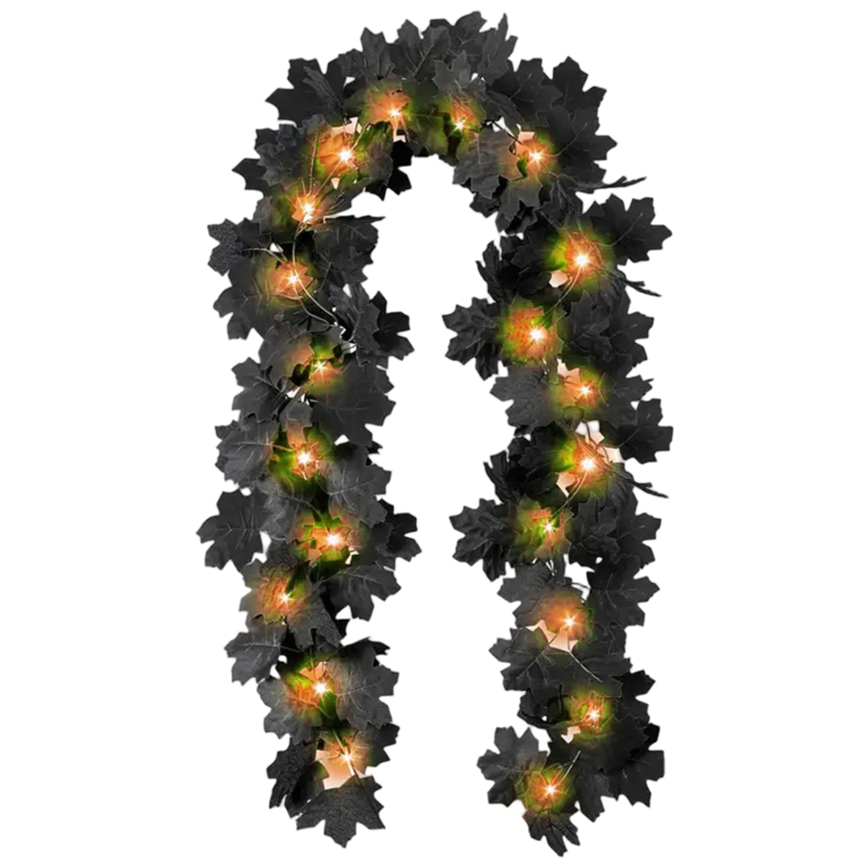 CAKEEYUM Halloween Garland with 20 LED Lights 6.6ft Maple Leaf Garland Battery Operated Halloween Leaf String Light for Home Fireplace Mantle Party, Yellow
