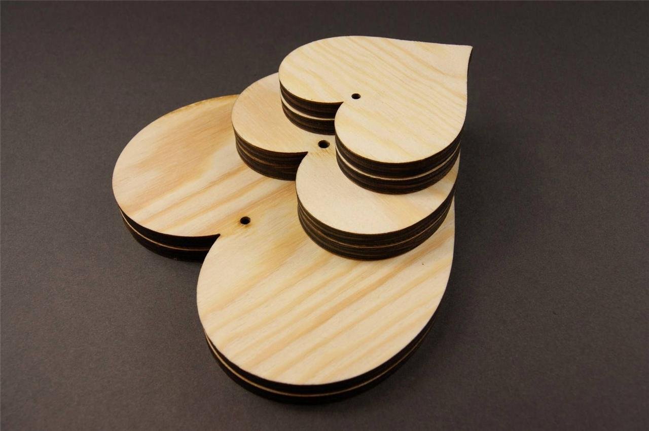AT 10x 15 x 15 cm Cuori di Legno per abbellimento/Piccole e Grande Forme di Cuori in Legno Cuori da Appendere Senza Un Buco, Decorazione per Decoupage